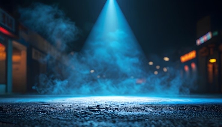 Photo neon city atmosphere with blue haze and lights