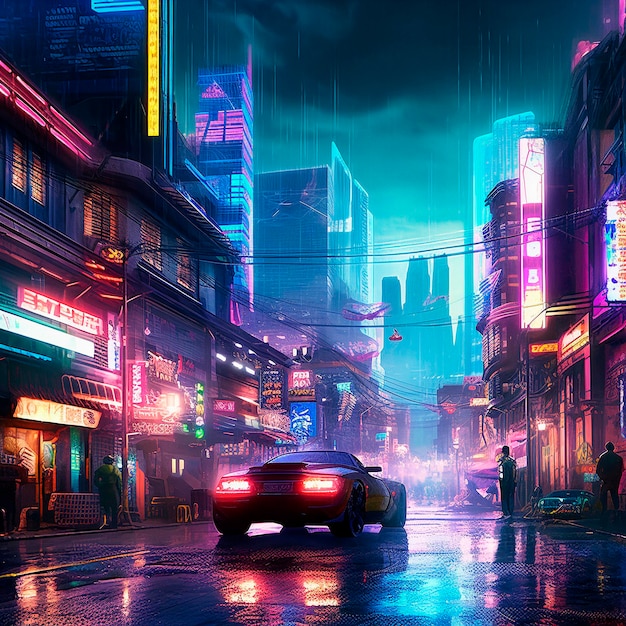 The neon-lit streets of a cyberpunk anime night city with this captivating 4K  wallpaper generated ai 26481531 Stock Photo at Vecteezy