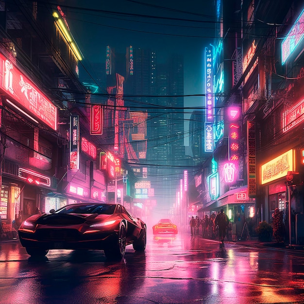 Premium AI Image | Neon city in cyberpunk style