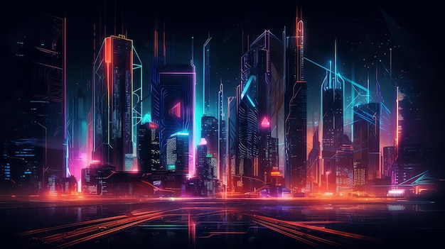 A neon city in the night