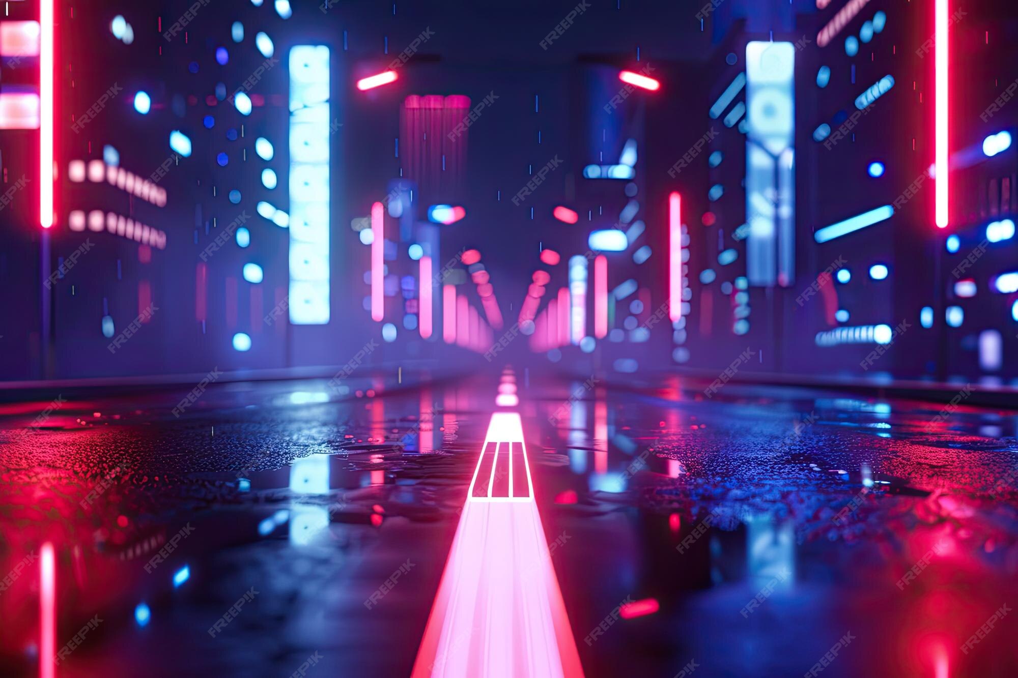 Premium Photo Neon City Nights 3D Illustration of Dark Road with Neon Lights
