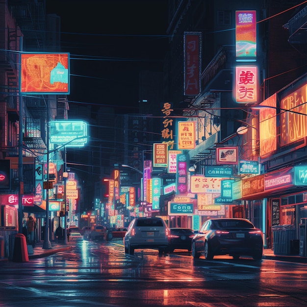 Neon City Street at Night