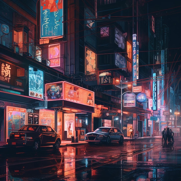 Neon City Street at Night