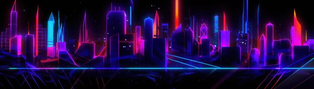 A neon city with a blue background