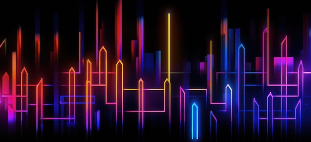 A neon city with a city in the background