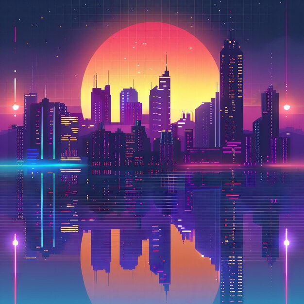 Photo neon cityscape background ai generative