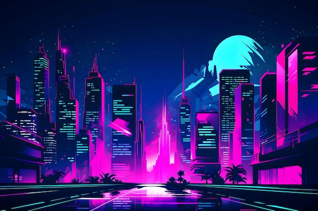 Neon Cityscape Dynamic Vector Background