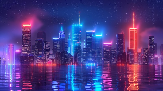 Foto paesaggio cittadino al neon con un'atmosfera futuristica