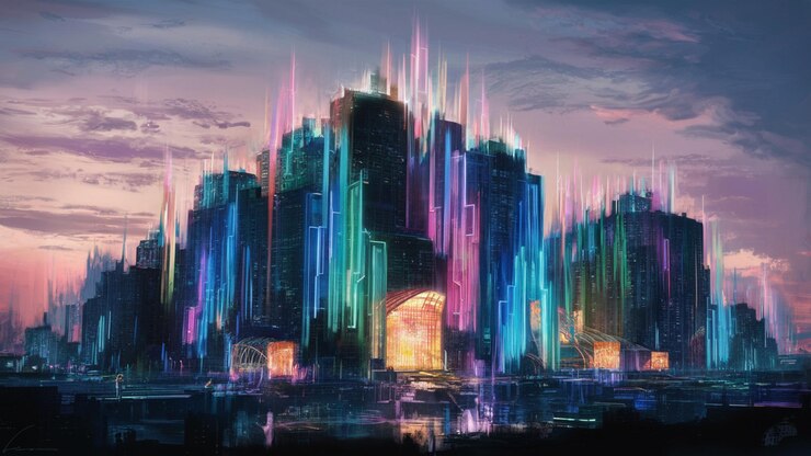 Photo neon cityscape at nightfall