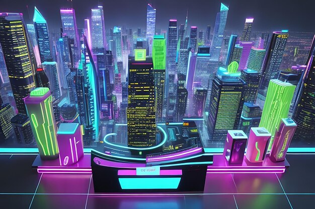 Фото Подиум neon cityscape для презентации продуктов