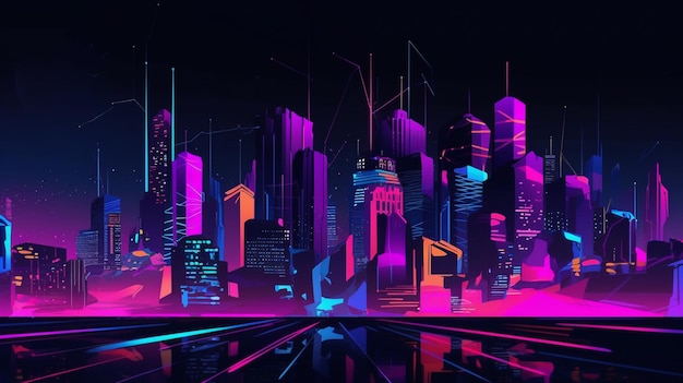 A neon cityscape with a cityscape in the background.