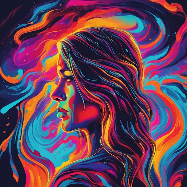 A neon cityscape woman portrait background art