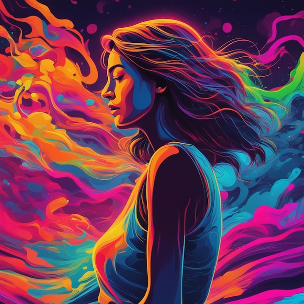 A neon cityscape woman portrait background art