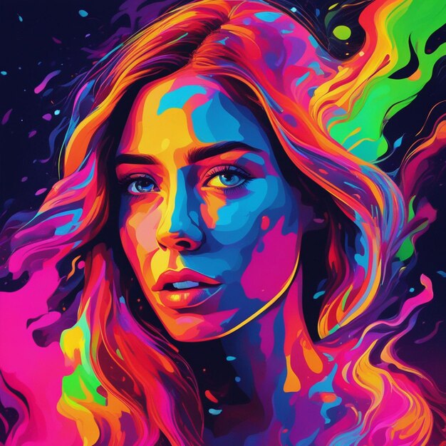 A neon cityscape woman portrait background art