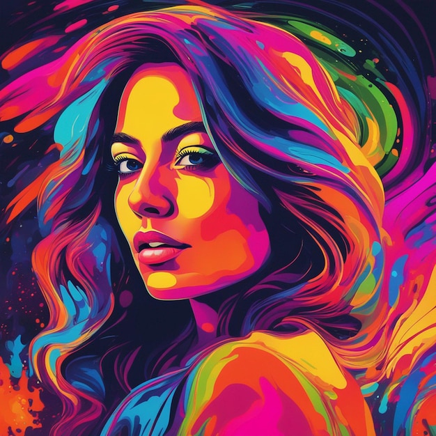 A neon cityscape woman portrait background art