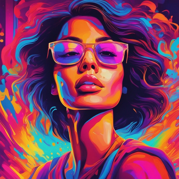 A neon cityscape woman portrait background art