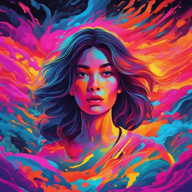 A neon cityscape woman portrait background art