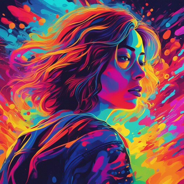 A neon cityscape woman portrait background art