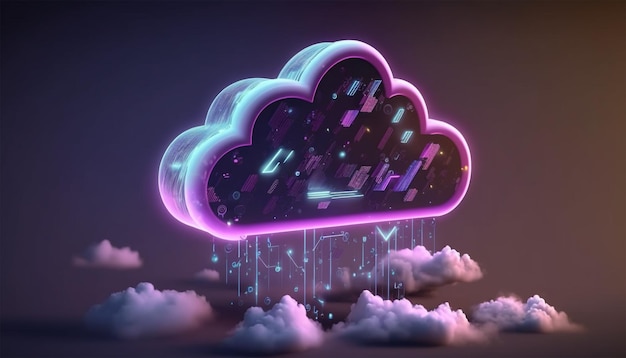 Foto neon cloud computing technologie concept illustratie generatieve ai