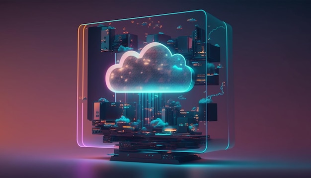 neon cloud computing technologie concept illustratie Generatieve AI