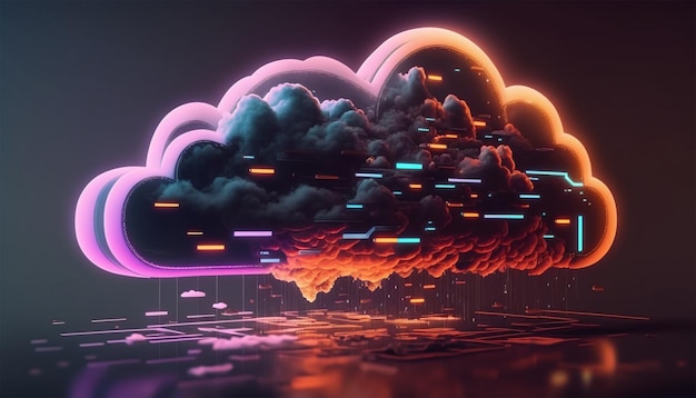 neon cloud computing technology concept illustration Generative AI