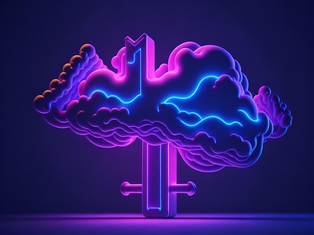 Neon cloud icon on dark background 3d rendering 3d illustration