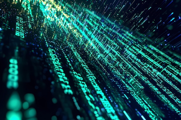 Neon Code Stream Futuristic Digital Flow in a Cybernetic Landscape