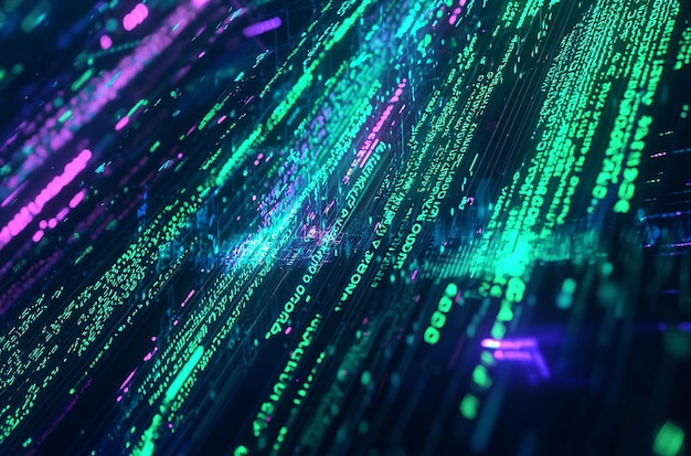 Neon Code Stream Futuristische digitale stroom in een cybernetisch landschap