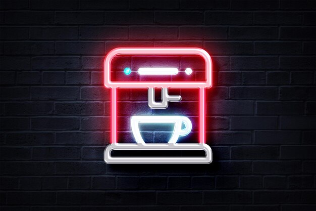 Neon Coffee Machine on a brick wall