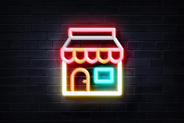 Neon Coffee Shop on a brick wall