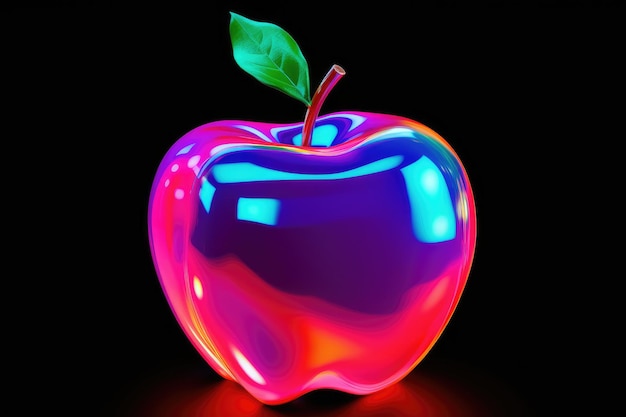 Neon color apple black isolated background