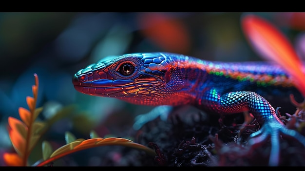 Neon Color Lizard Foto gegenereerd door AI