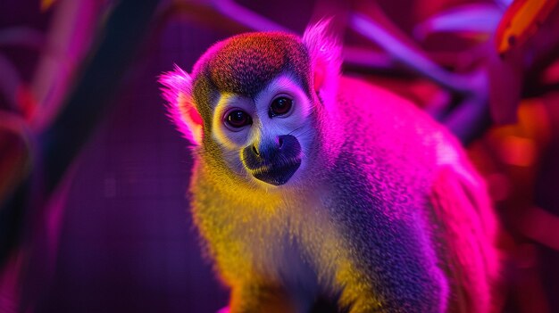 Neon Color Squirrel monkey AI Generated Image