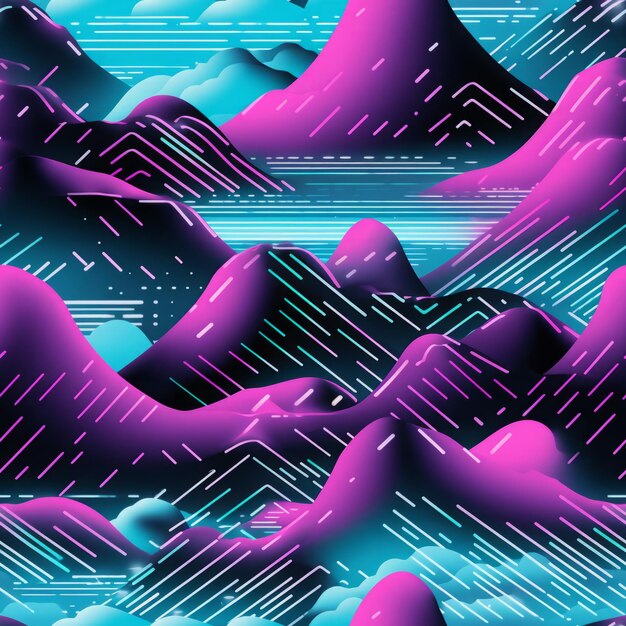 Foto neon color vaporwave hills banner senza cuciture modello di luce esotica natura arte generare ai