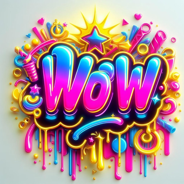 neon color wow sticker sign