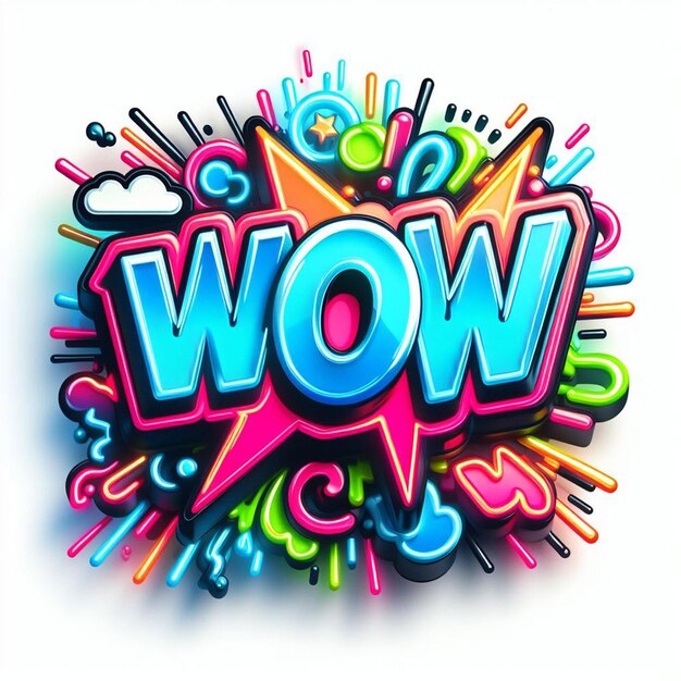 neon color wow sticker sign