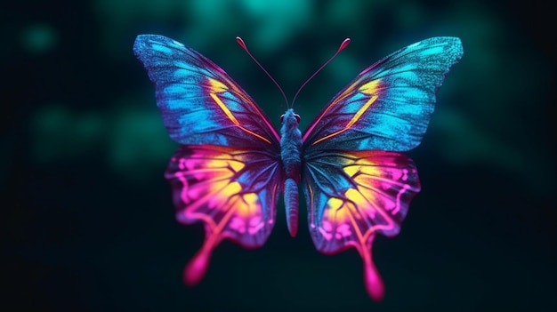 Neon colored butterfly Generative AI