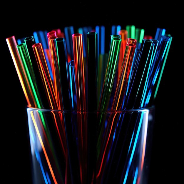 Photo neon colored cocktail straw in a glass holiday