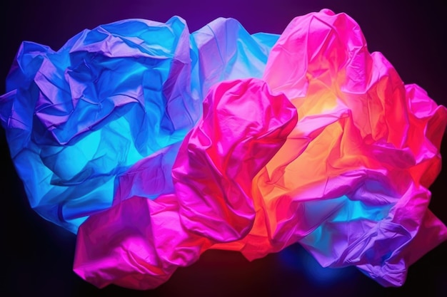 Neon colored crumpled paper under uv light