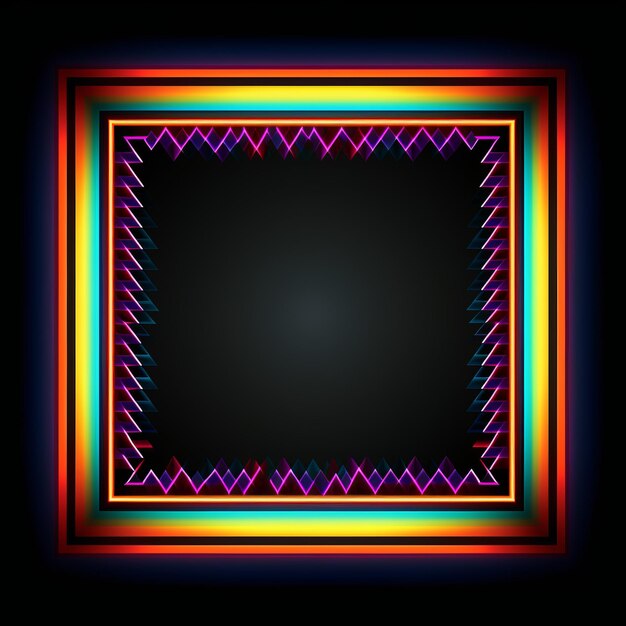 Photo neon colored square frame on black background