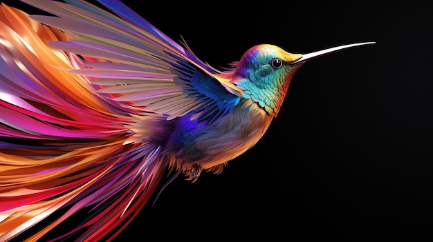 neon colorful bird with bright neon wings