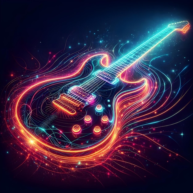 Foto chitarra colorata al neon