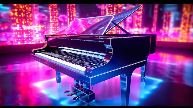 Neon colorful pianomodern bright piano ai generate ai generate