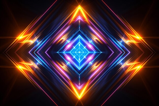 Neon colors abstract geometric design with dark background