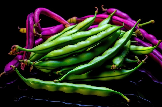 Neon colors bean vegetable black isolated background