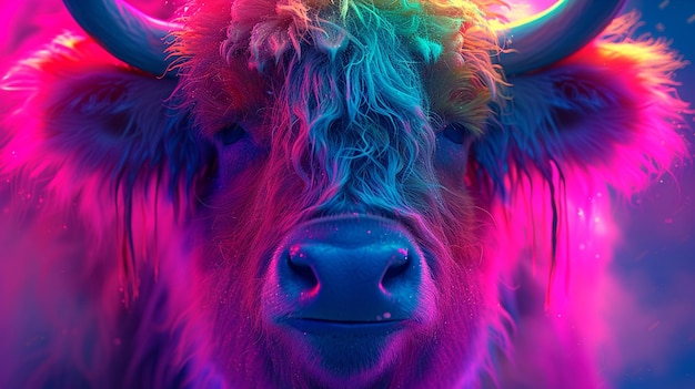 Foto colori al neon testa di bufalo immagine generata da ai
