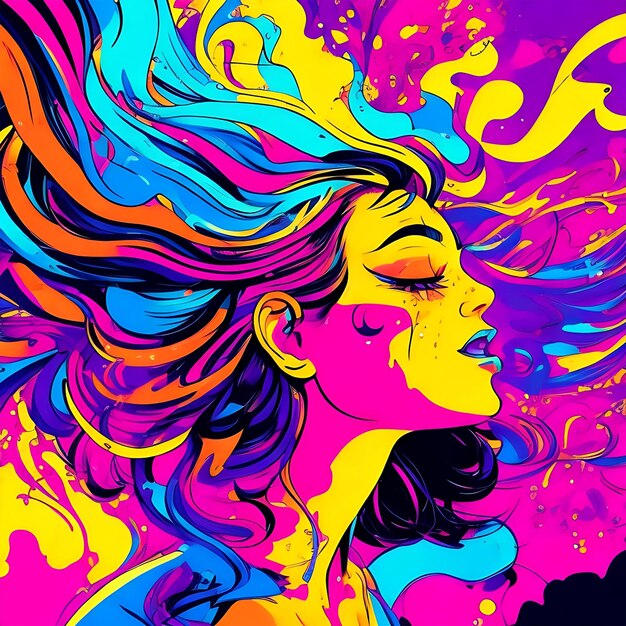 Foto illustrazione in stile cartone animato a colori neon