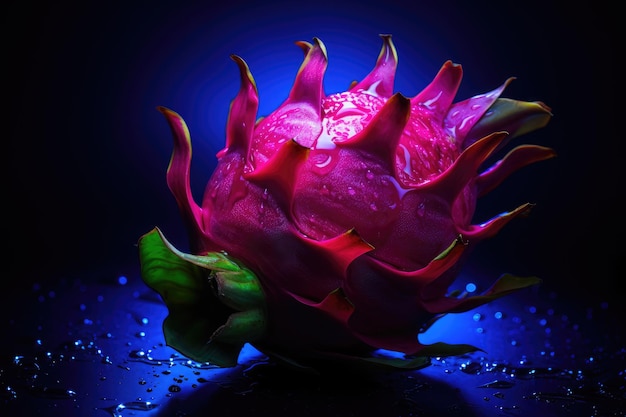 Neon colors pitaya fruit dark isolated background