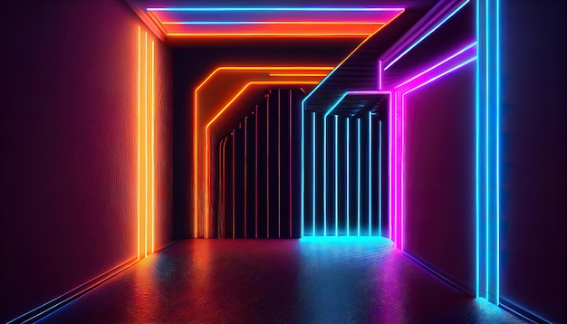 Neon corridor geometric background AI generated