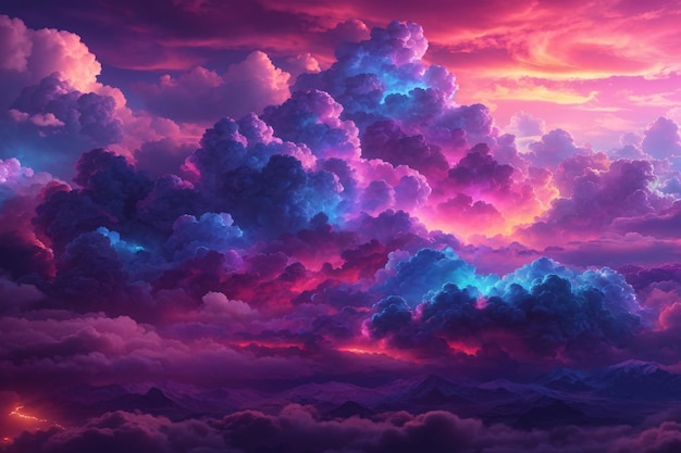 Neon Cotton Clouds Background Glowing Cotton Candy Cloud Background Clouds Background AI Generative